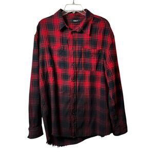 2/$15 Flannel‎ Red Black Ombre Button Front Long Sleeve Shirt Lumberjack M (2710